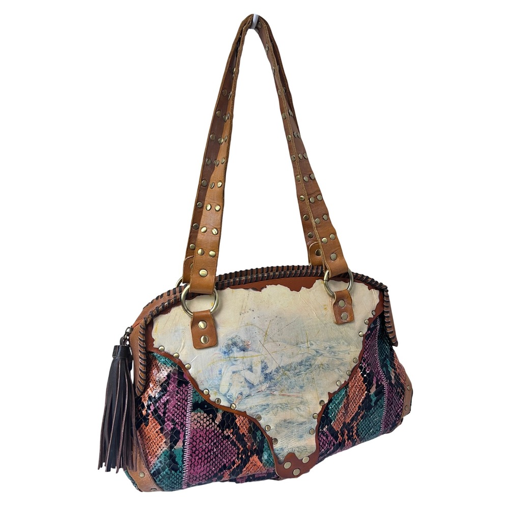 Sharif Studio Shoulder Bag Womens Large Multi Snakeskin Excellent Boho Art